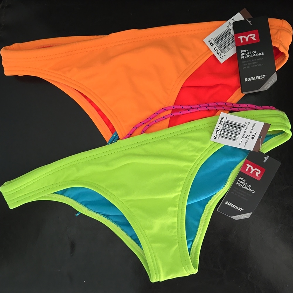 TYR Durafast Women's Solid Neon/orange Mini Bikini Bottom Bundle Size L New